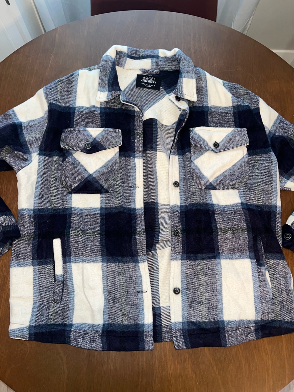 Ashley By 26 International Navy and White Plaid Shacket